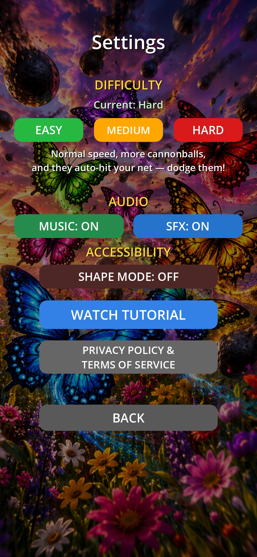 Settings menu
